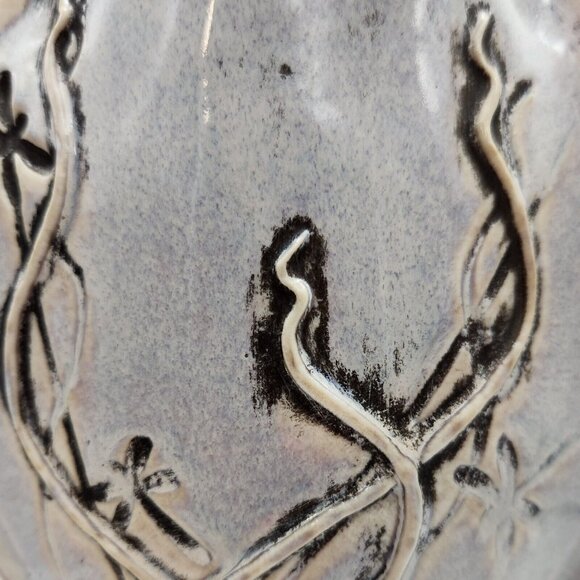 Priscilla Fursdon Vase Signed FP Dragonflies Blue Cream Black 6.25 in High - Picture 7 of 8